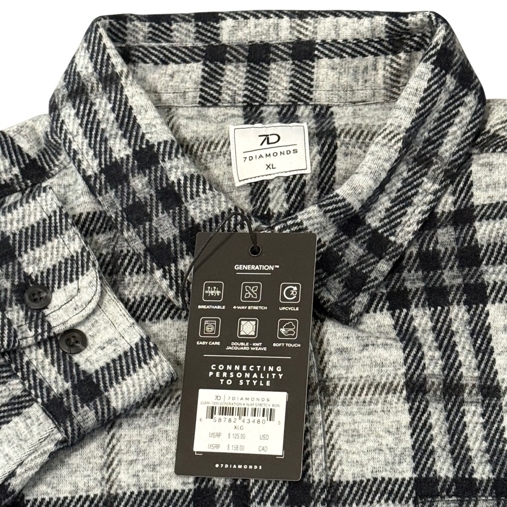 7 Diamonds Generation Soft Flannel Plaid Shirt Mens XL Grey‎ Black GSMK-7395 NWT
